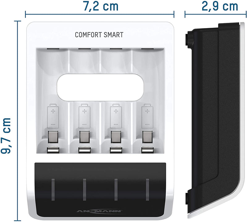 ANSMANN Comfort Smart Battery Charger for 4X NiMH AA/AAA Batteries - with Perfect 7 Charging Technology & Repair Mode