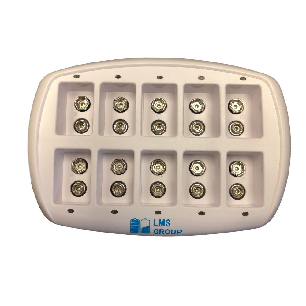 LMS 10-Bay 9V Smart Battery Charger for 10 pcs. NiMH 9 Volt Rechargeable Batteries