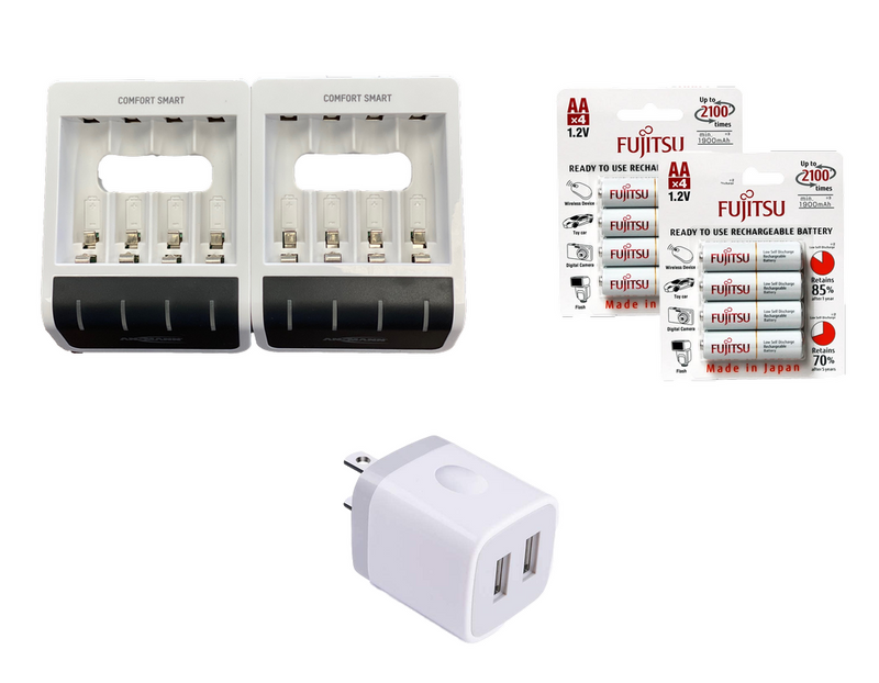 ANSMANN 2x Comfort Battery Charger Bundle for 8X NiMH AA/AAA Batteries - with Perfect 7 Charging Technology & Repair Mode