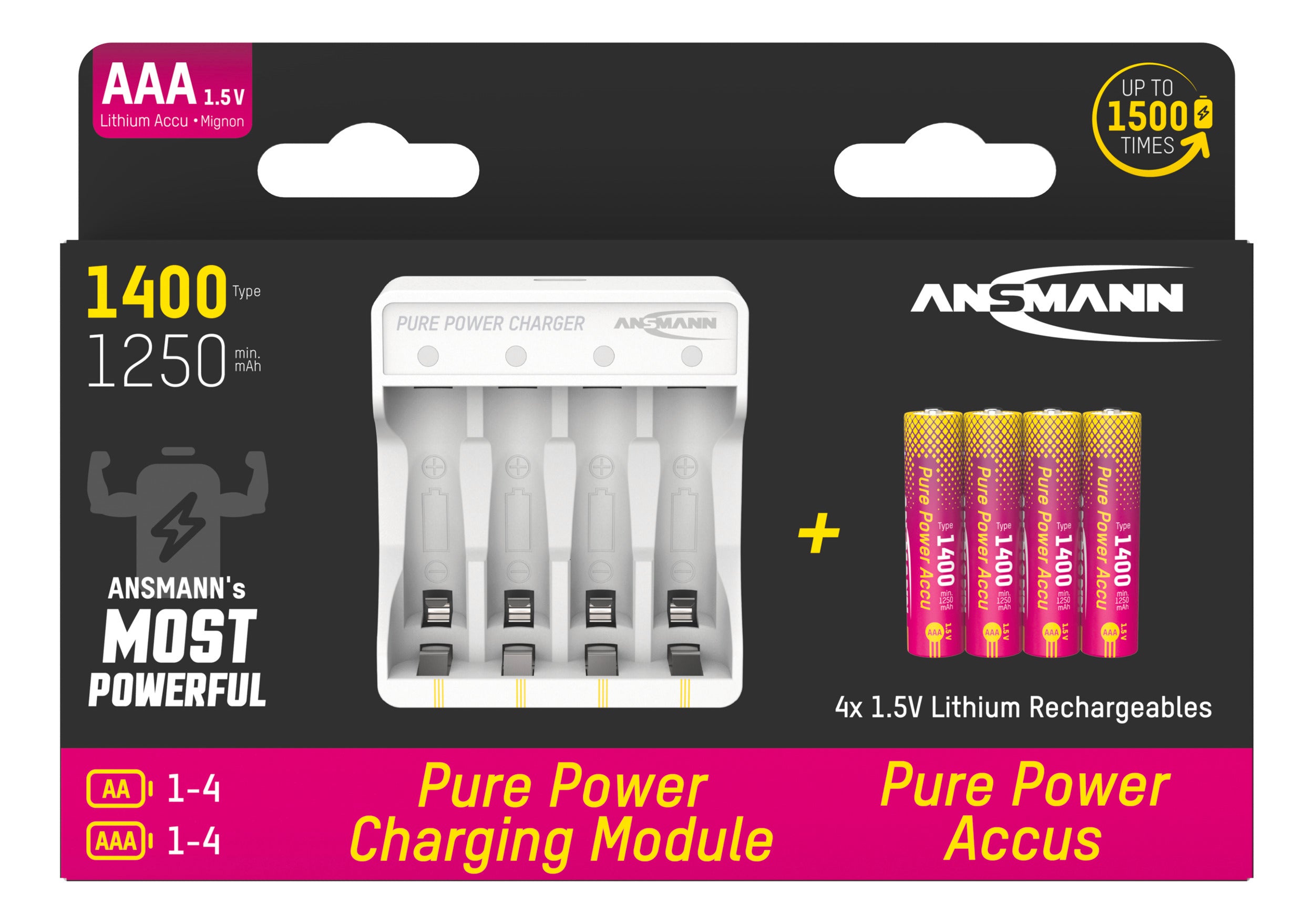 Ansmann Pure Power Charger with 4 AAA 1400 mah (4pk)