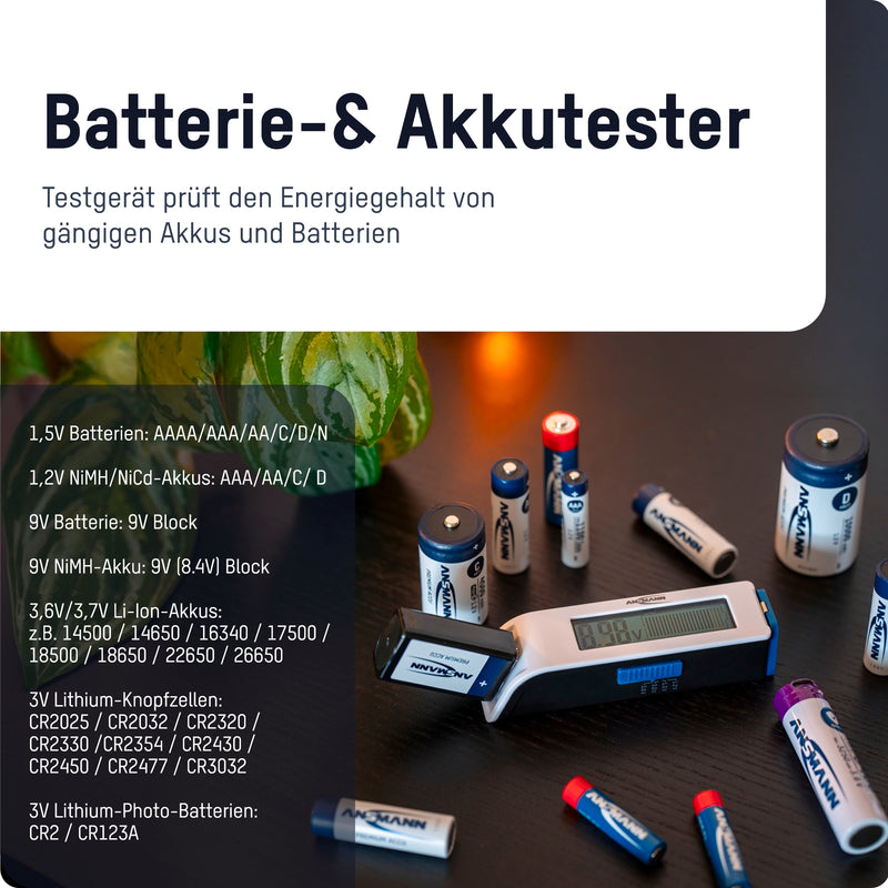 Comfort Check Battery Tester For Alkaline, Lithium, Lithium-ion and NiMH Batteries