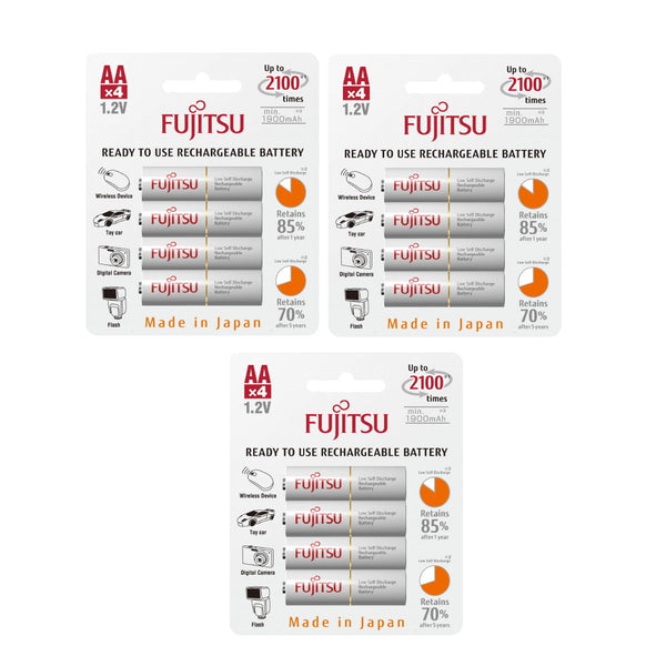 12 Fujitsu Ready-to-use HR3UTC AA Rechargeable Battery NiMH 1.2V Min. 1900mAh Made in Japan