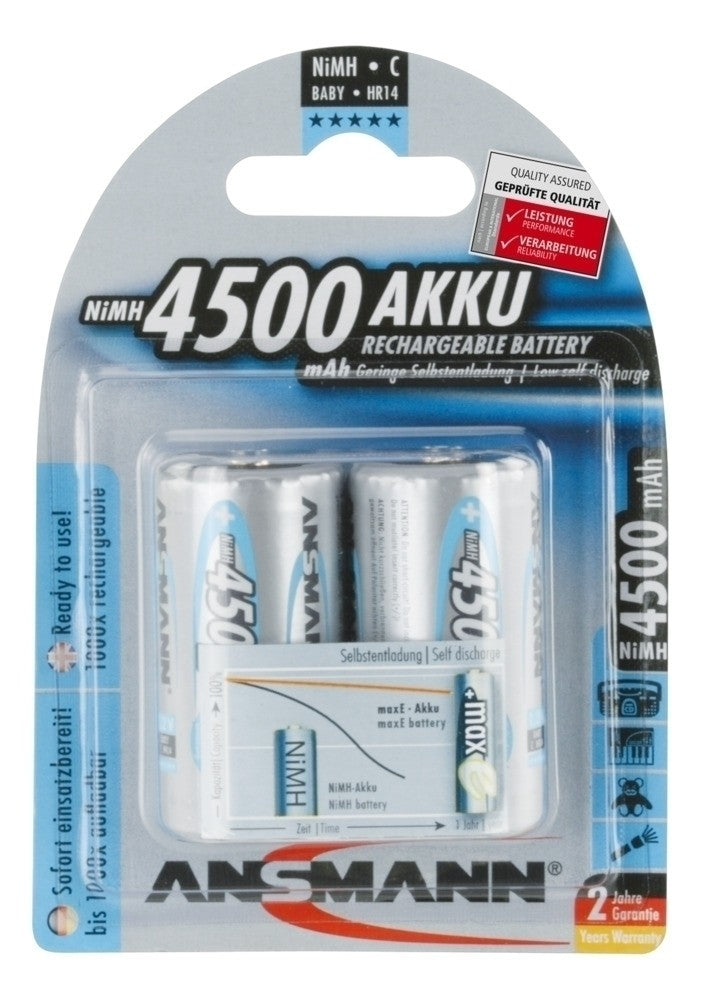 Max E "C" 4500 mah Low Discharge Rechargeable Batteries 2-pk