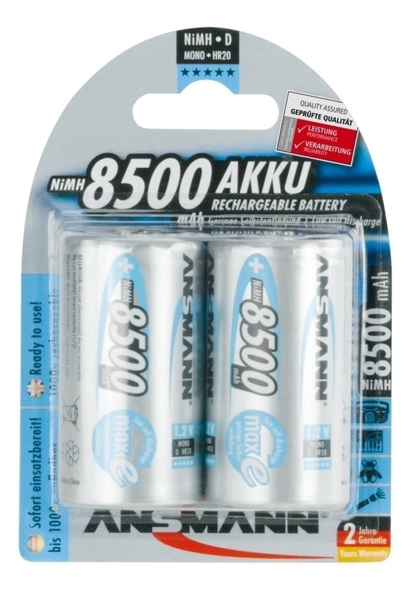 Max E "D" 8500 mah Low Discharge Rechargeable Batteries 2pk.
