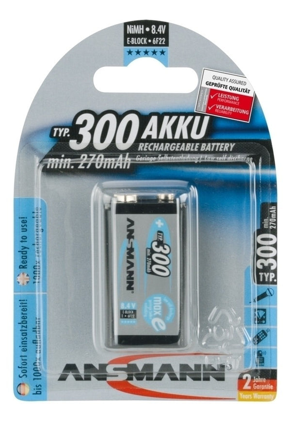 Piles Rechargeables ANSMANN 9V - Lot De 2 - 300 MAh - Faible Autodécharge - Pour Détecteur De Fumée, Jouets, Radio - 8