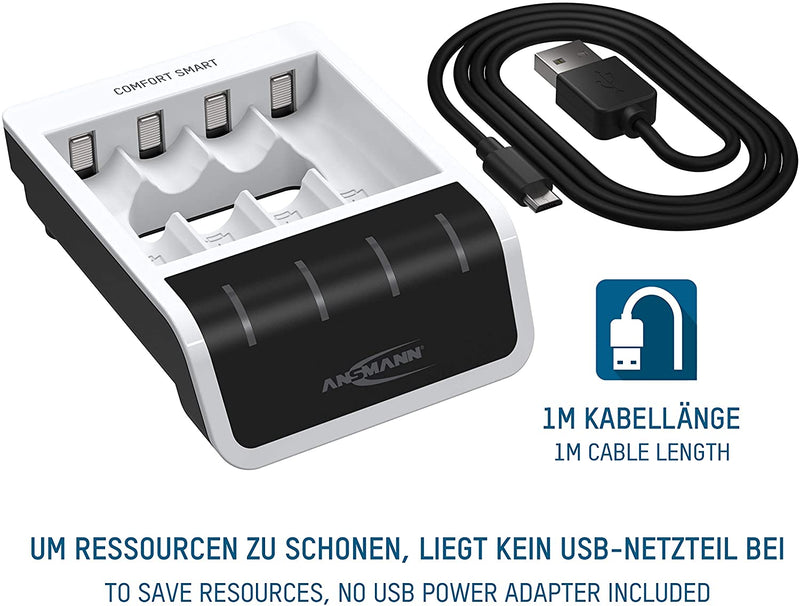 ANSMANN Comfort Smart Battery Charger for 4X NiMH AA/AAA Batteries - with Perfect 7 Charging Technology & Repair Mode