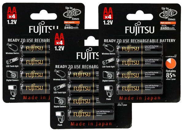 FUJITSU HR-3UTHCEX(4B) 12-PACK AA HIGH CAPACITY PRE-CHARGED RECHARGEABLE BATTERIES (MADE IN JAPAN)