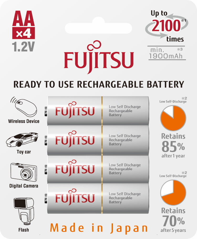 4 FUJITSU READY-TO-USE HR3UTC AA RECHARGEABLE BATTERY NIMH 1.2V MIN. 1900MAH MADE IN JAPAN