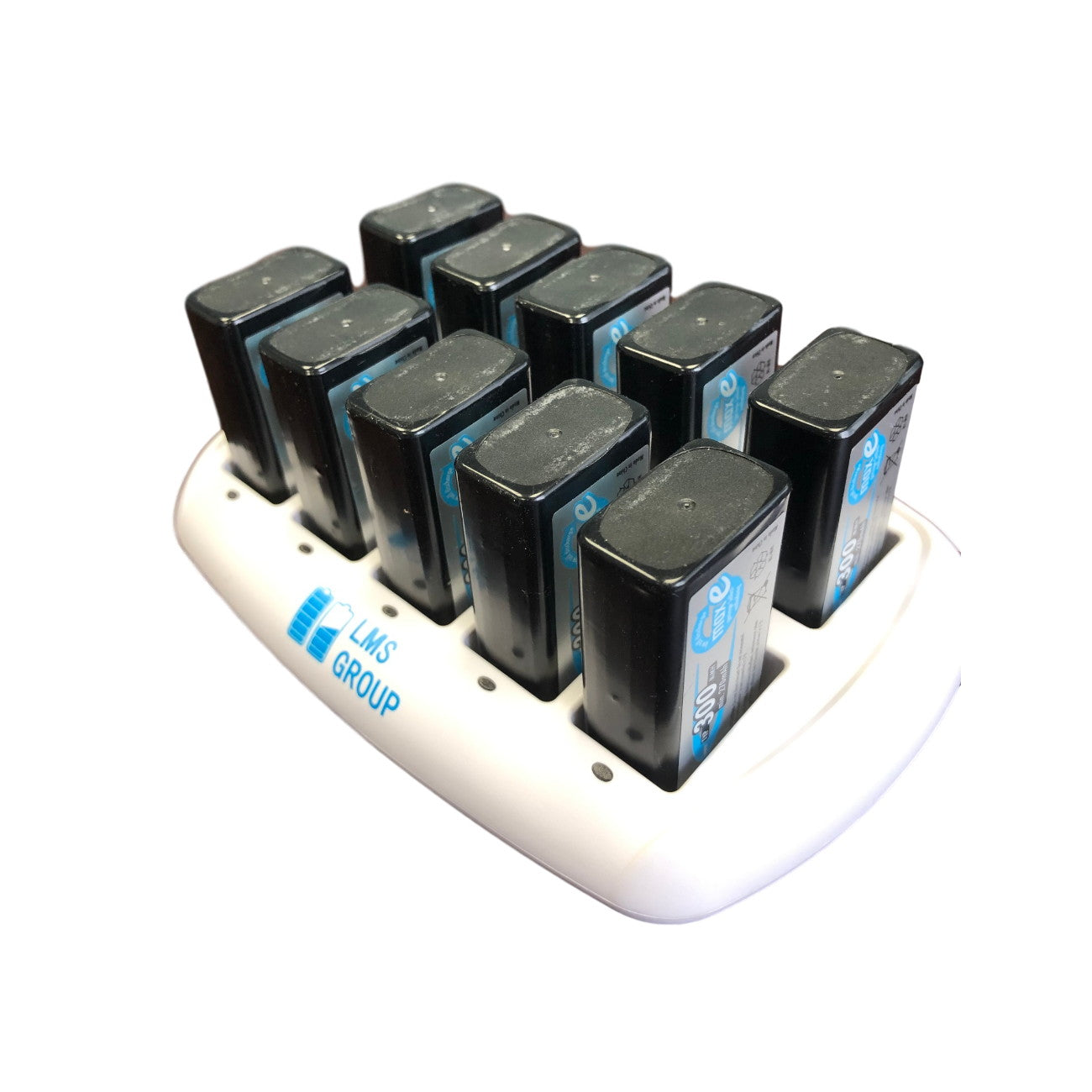 LMS 10-Bay 9V Smart Battery Charger  for 10 pcs. NiMH 9 Volt Rechargeable Batteries