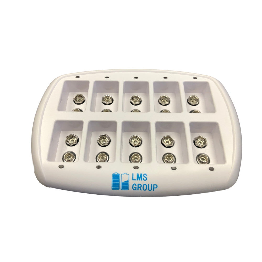 LMS 10-Bay 9V Smart Battery Charger  for 10 pcs. NiMH 9 Volt Rechargeable Batteries