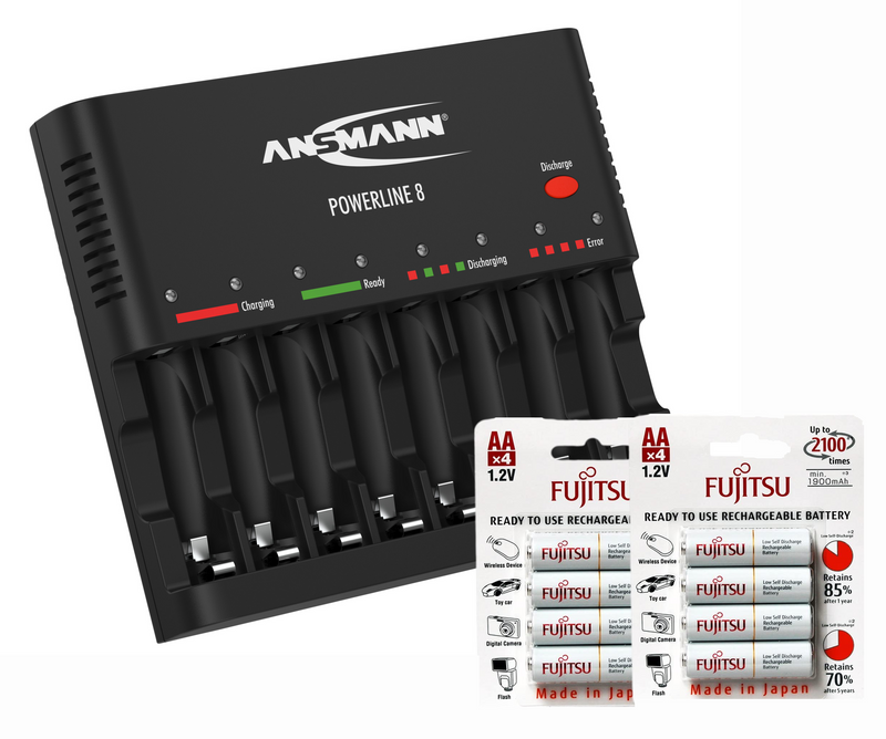 Ansmann Powerline 8 with 8 Fujitsu AA Low Discharge Rechargeable Batteries