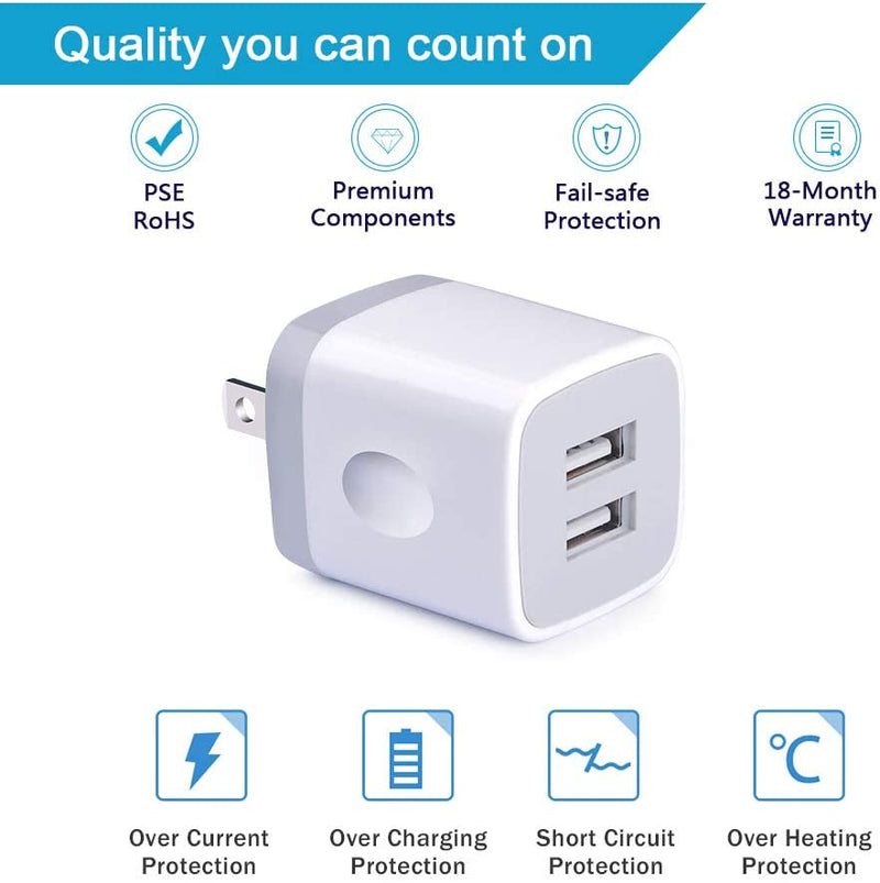 USB Wall Charger, Charging Block, 2.1A Quick Dual Port Plug Charger Plug