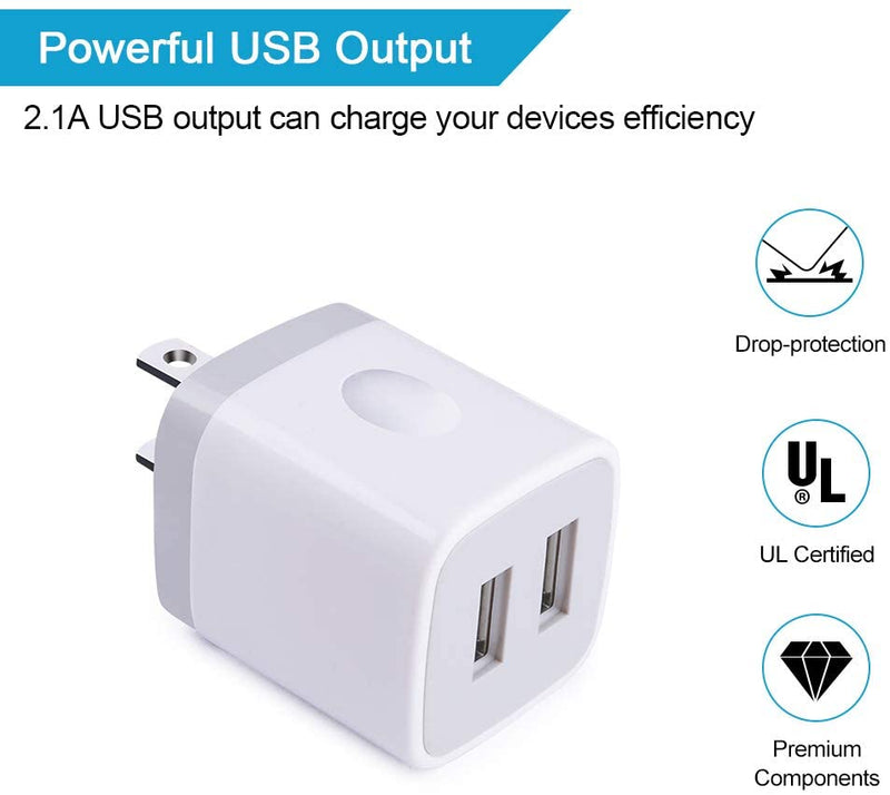 USB Wall Charger, Charging Block, 2.1A Quick Dual Port Plug Charger Plug