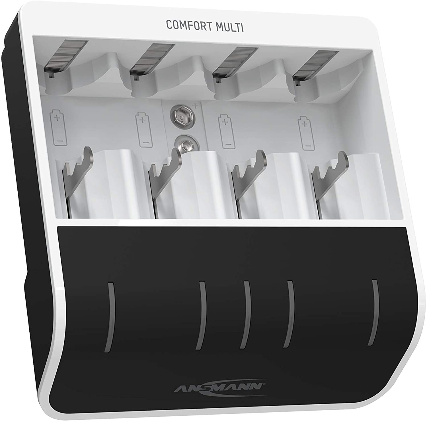Ansmann Comfort Multi Battery Charger for 4X NiMH AA/AAA/C/D + 1x 9V Batteries - Perfect-7 Charging Technology With Repair Mode